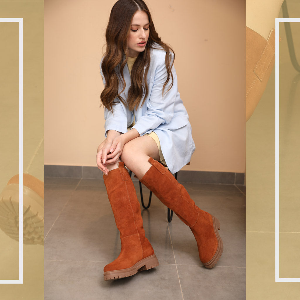 Janet Wood Suede Leather Pull On Knee High Boots