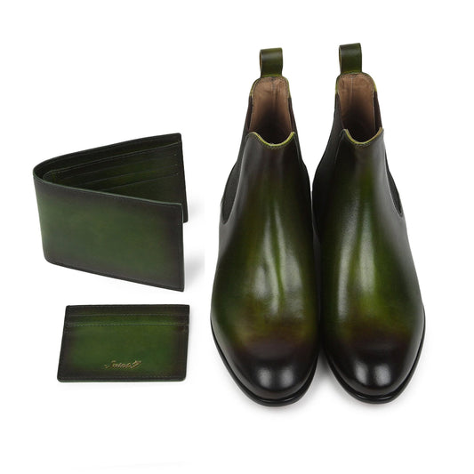 Saint Agostino Two Color Toned Olive Leather With Set - SaintG India