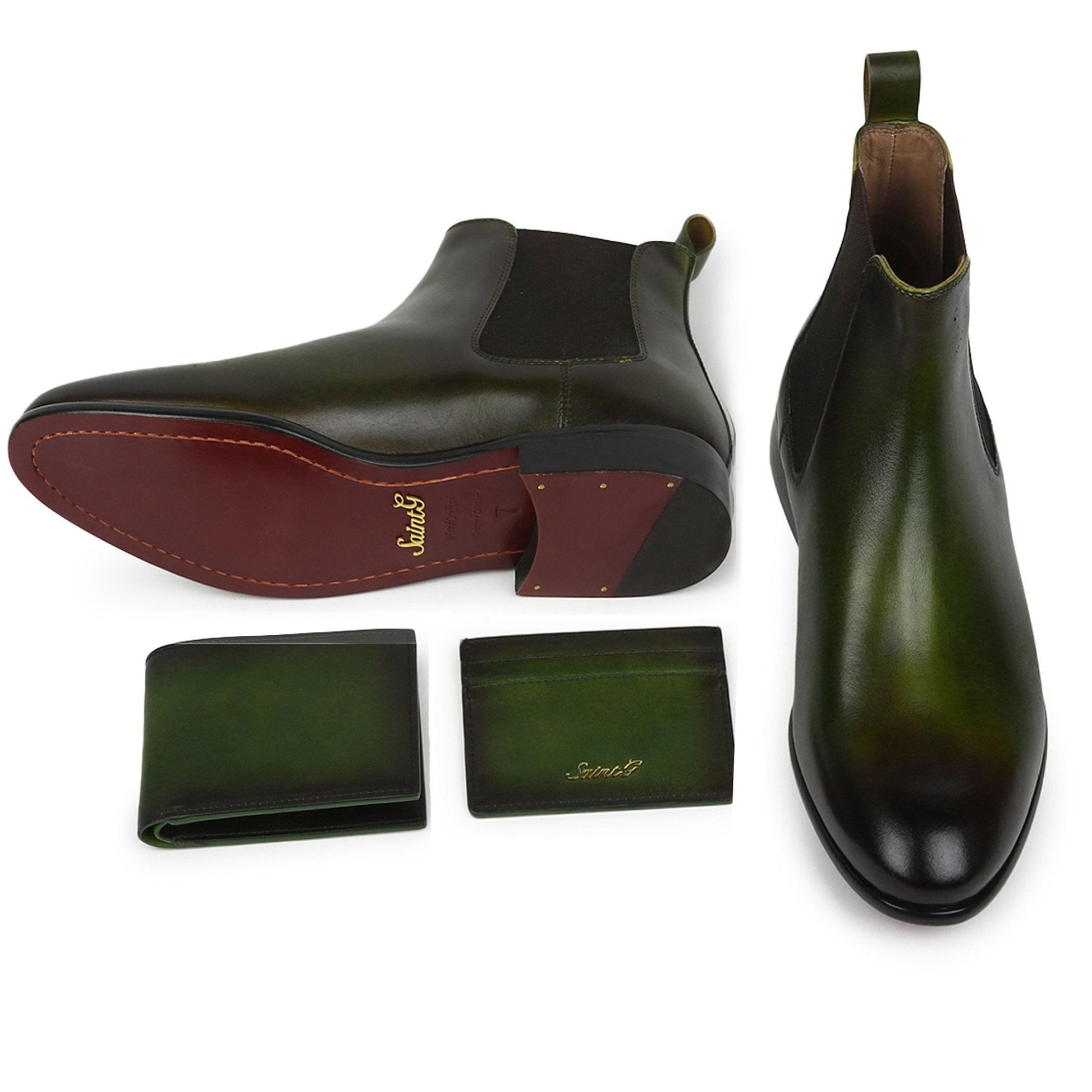 Saint Agostino Two Color Toned Olive Leather With Set - SaintG India
