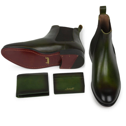 Saint Agostino Two Color Toned Olive Leather With Set - SaintG India
