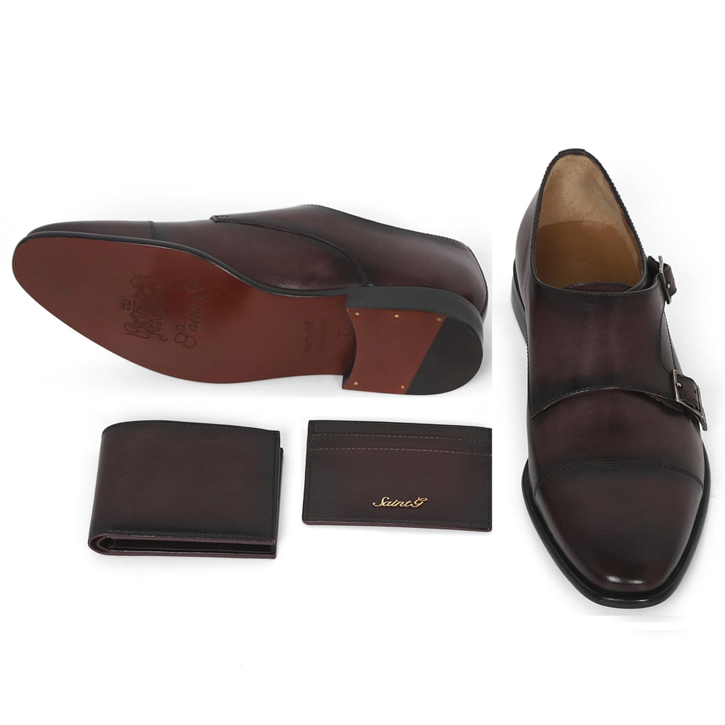 Saint Alboin Two Color Toned Red Leather Double Buckled Monk Strap Bespoke Set - SaintG India