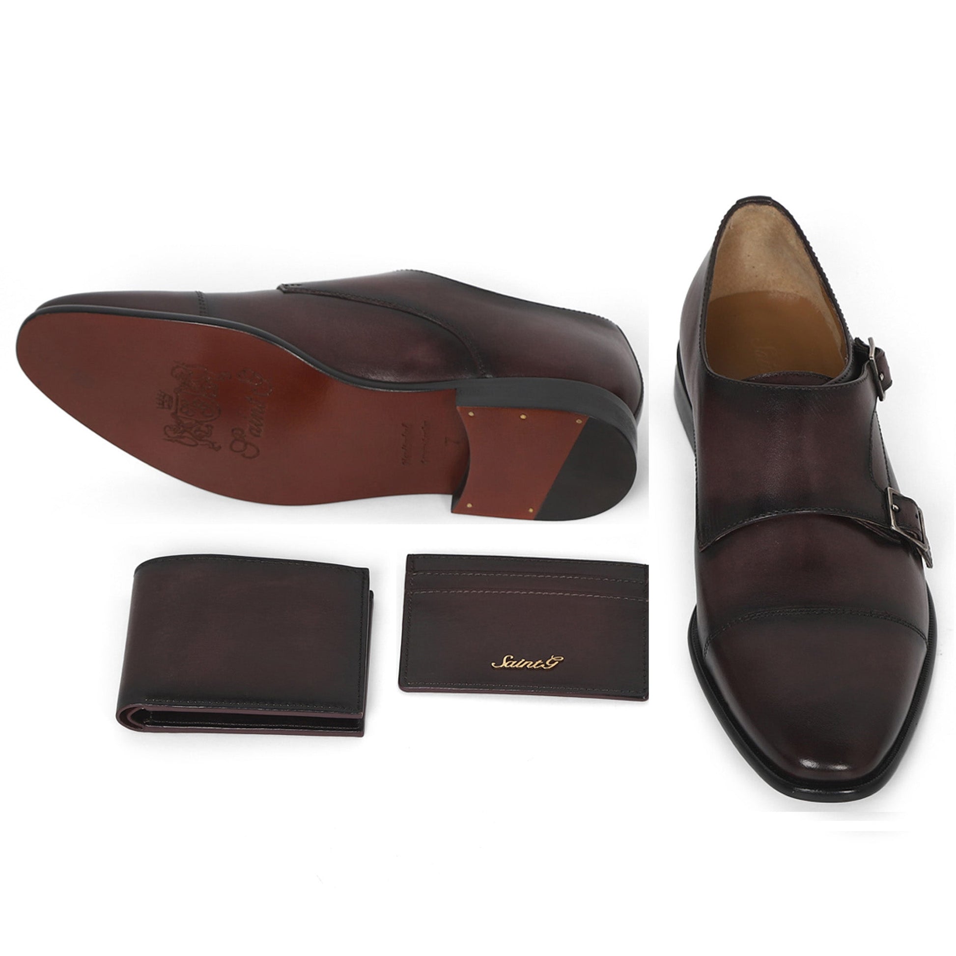 Saint Alboin Two Color Toned Red Leather Double Buckled Monk Strap Bespoke Set - SaintG India