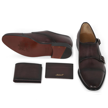 Saint Alboin Two Color Toned Red Leather Double Buckled Monk Strap Bespoke Set - SaintG India