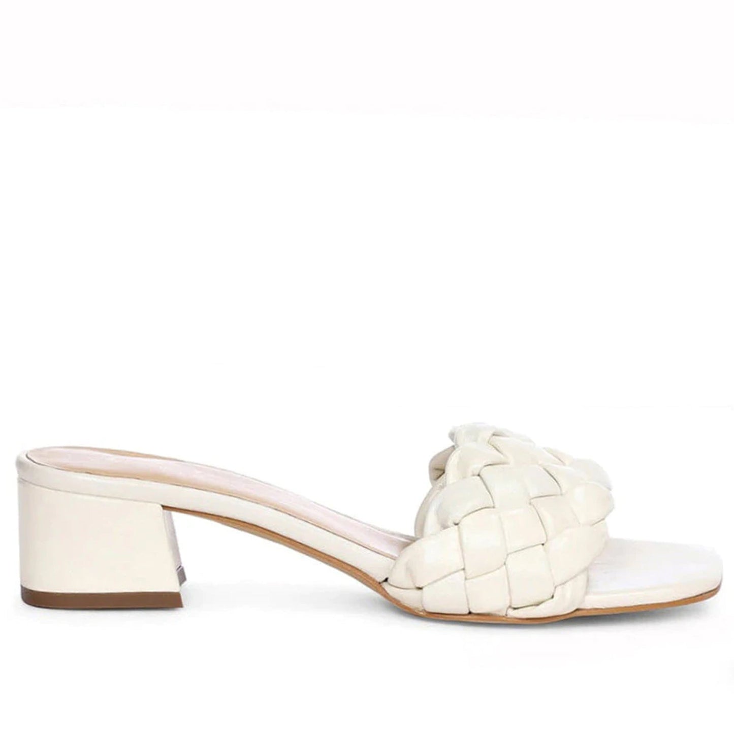 Saint Kate White Woven Leather Block Heel Mules