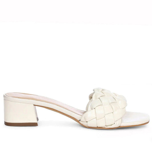 Saint Kate White Woven Leather Block Heel Mules