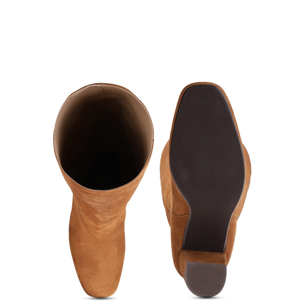 Saint Priscilla Tan Suede Leather Knee High Slouch Boots - SaintG India