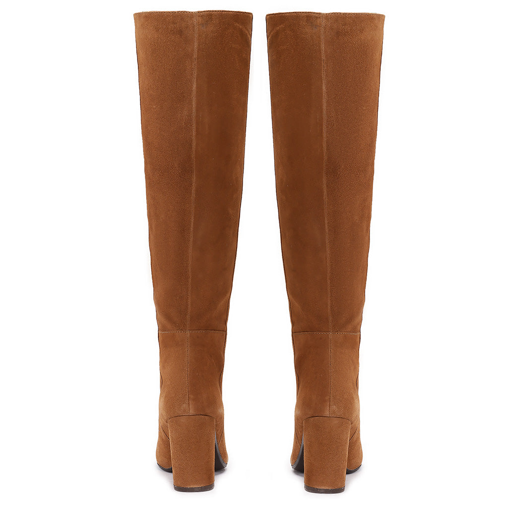 Saint Priscilla Tan Suede Leather Knee High Slouch Boots - SaintG India