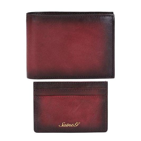 Red Italian Leather Men's Wallet Set - SaintG India