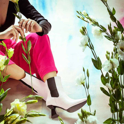 Saint Elliana White Leather Sculpted Heel Chelsea Boots