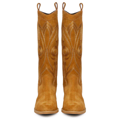 Saint Martina Tan Stitched Leather Handcrafted Cowboy Boots