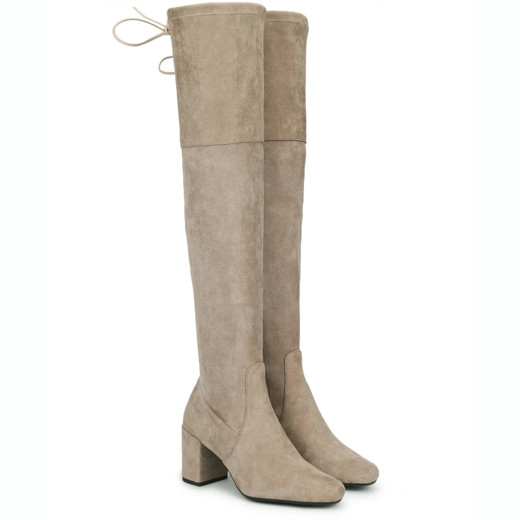 Chic above-the-knee stretch suede boots