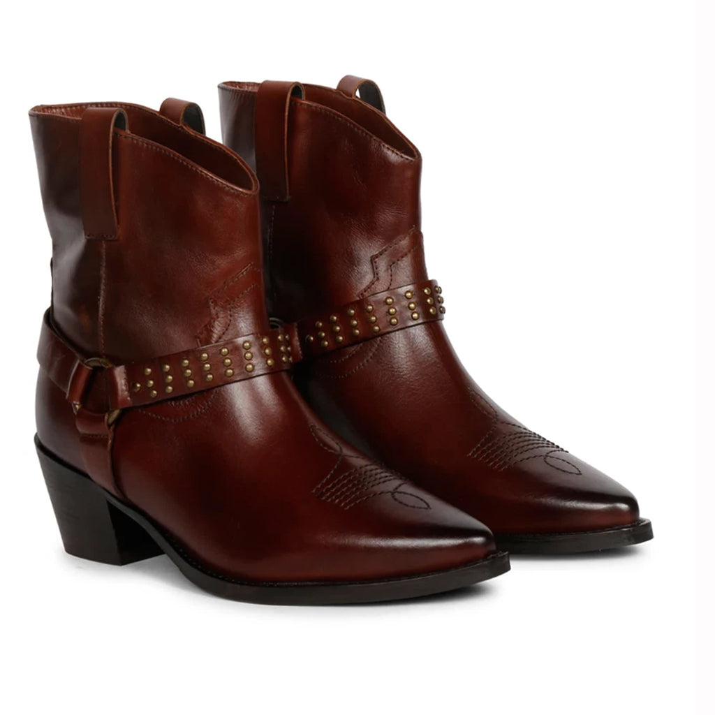 Saint Enrica Metal Studded Teak Leather Ankle Boots - SaintG India