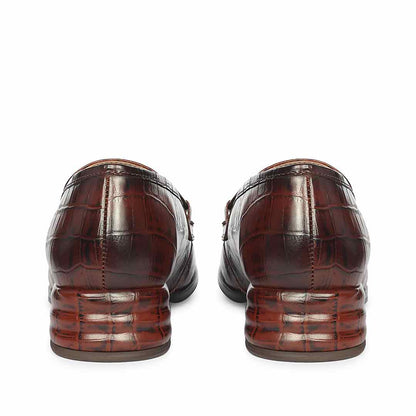 Saint Jacqueline Croc Embossed Choco Leather Moccasins