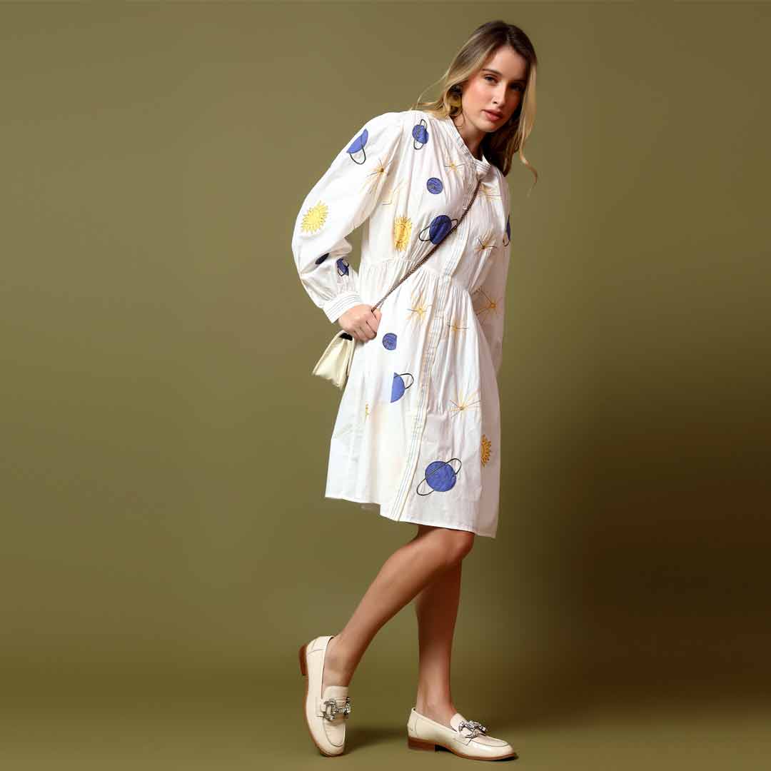 Saint Womens White Applique Cotton Short Dress