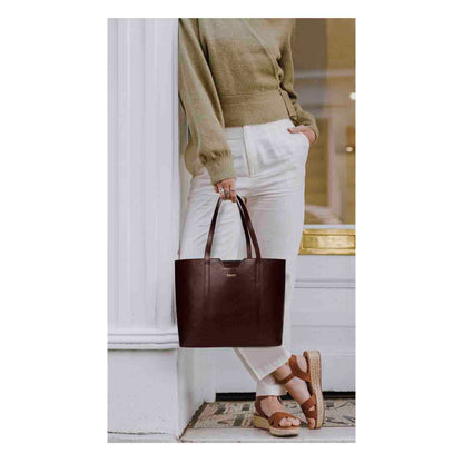 Favore Dark Brown Leather Structured Shoulder Bag