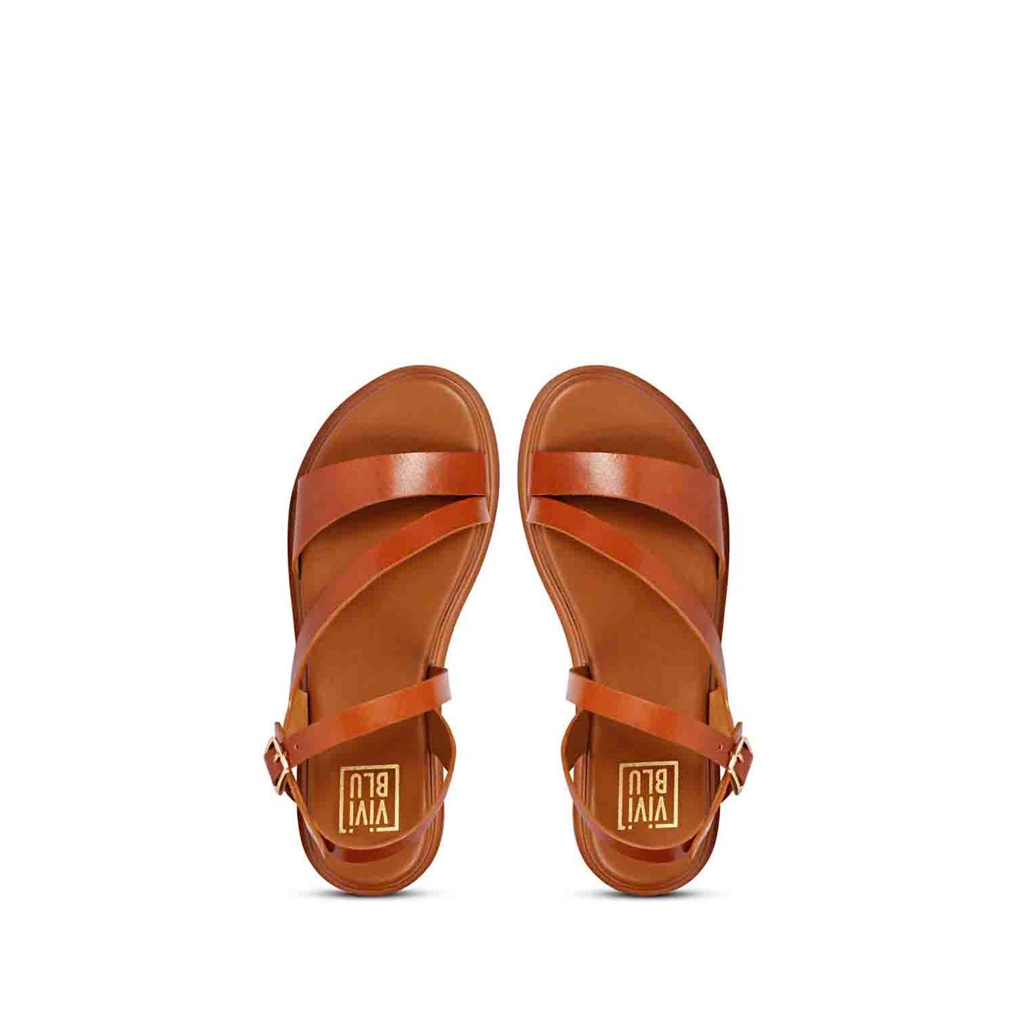 ViviBlu Tan Leather Flat Sandals