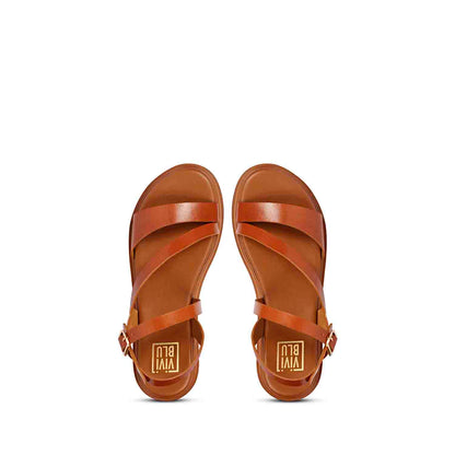 ViviBlu Tan Leather Flat Sandals