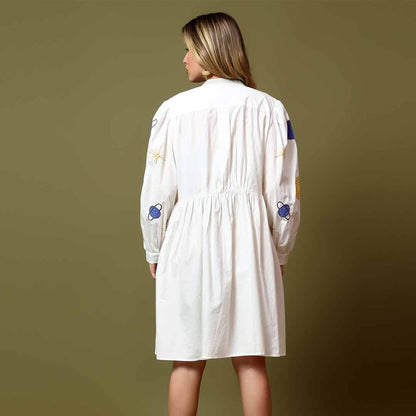 Saint Womens White Applique Cotton Short Dress