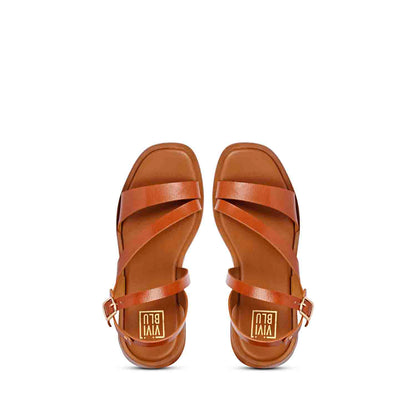 ViviBlu Tan Leather Platform Sandals