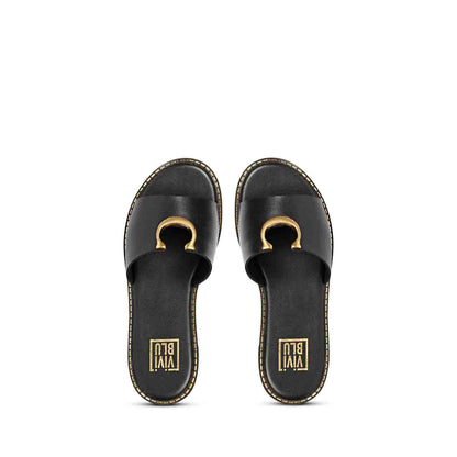 ViviBlu Black Leather Flat Sandals