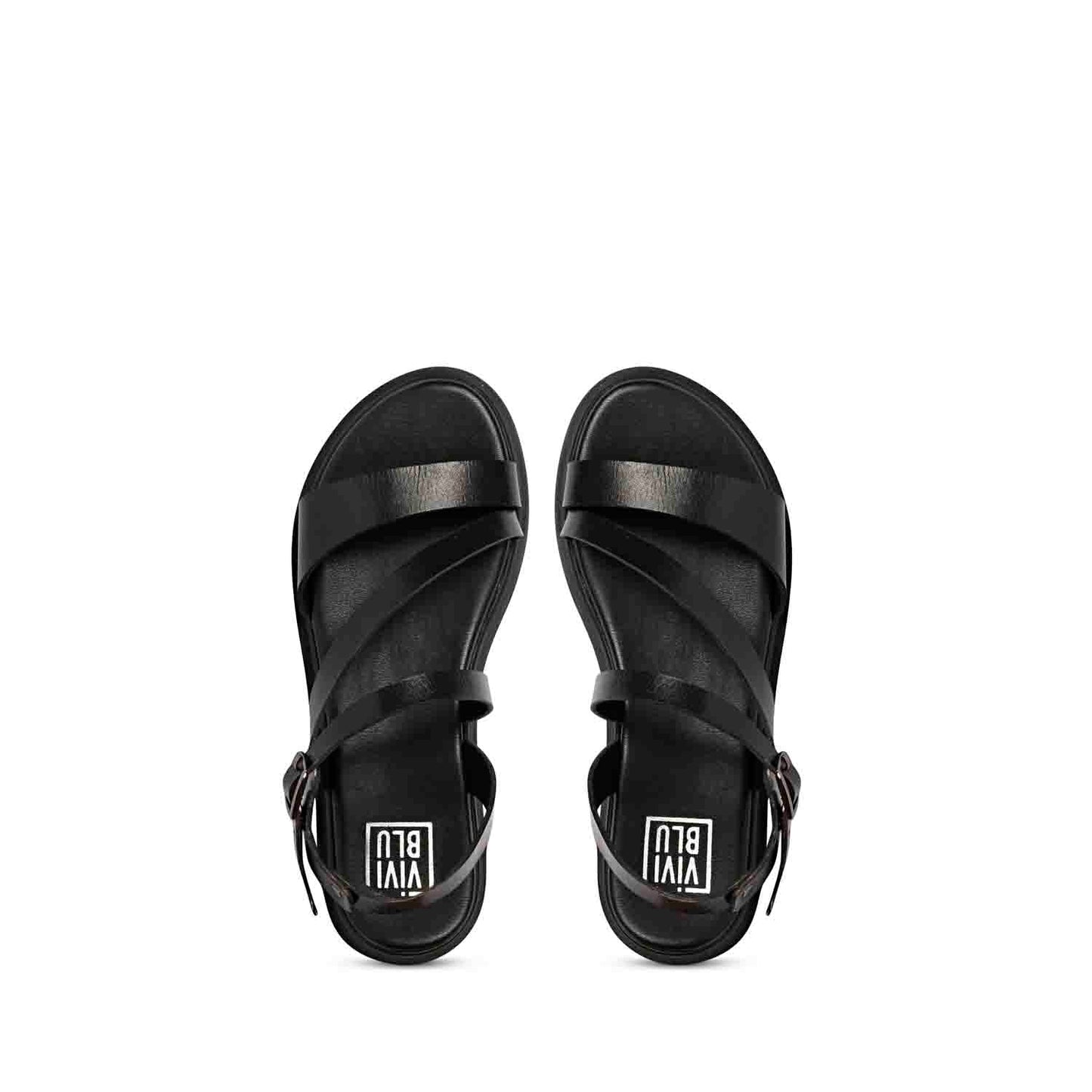 ViviBlu Black Leather Flat Sandals