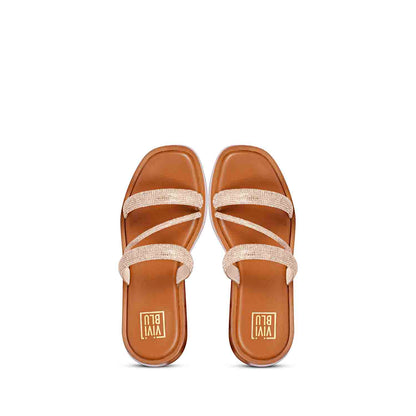 ViviBlu Cuoio Leather Platform Sandals Embellished With Champagne Straps