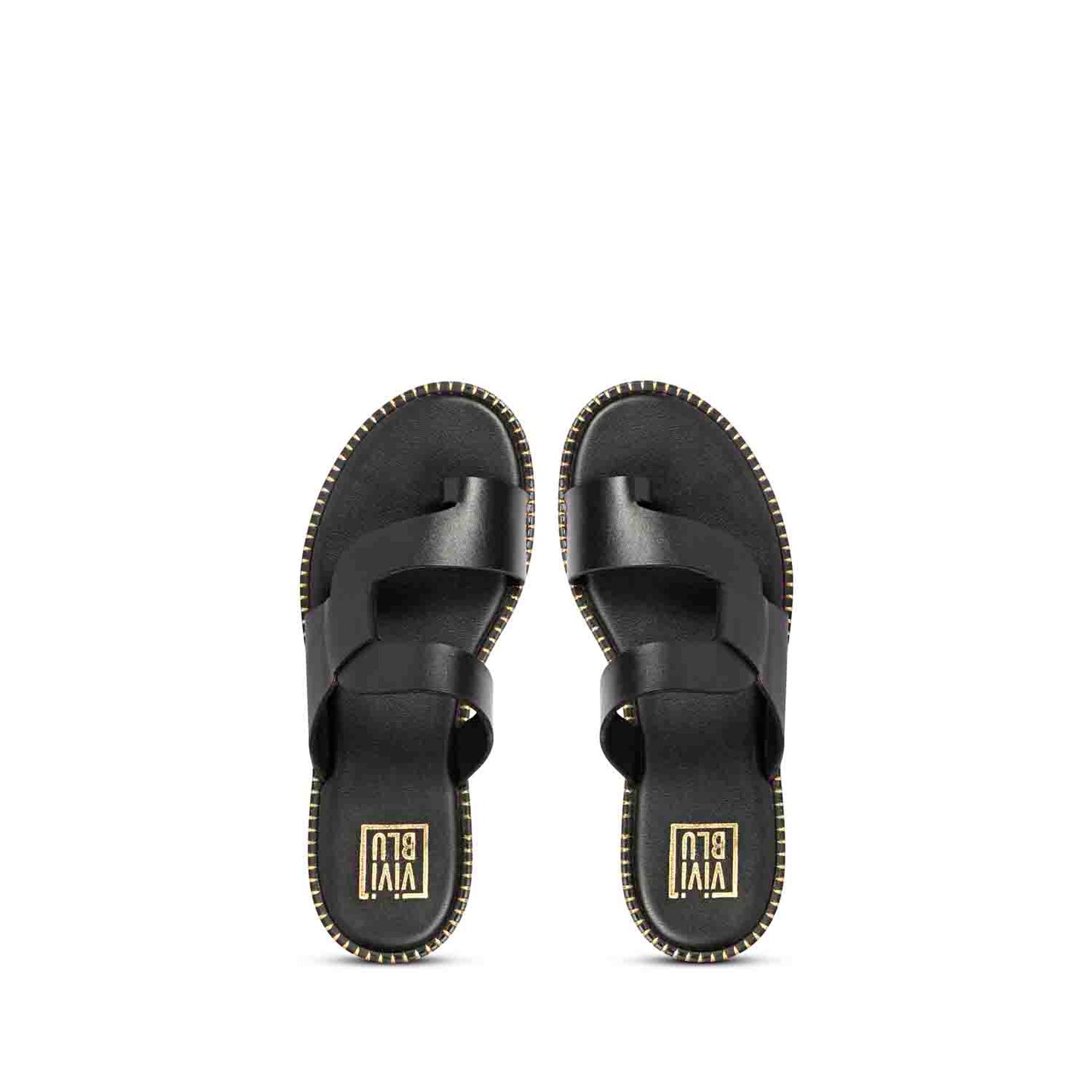 ViviBlu Black Leather Flat Sandals