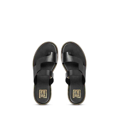 ViviBlu Black Leather Flat Sandals