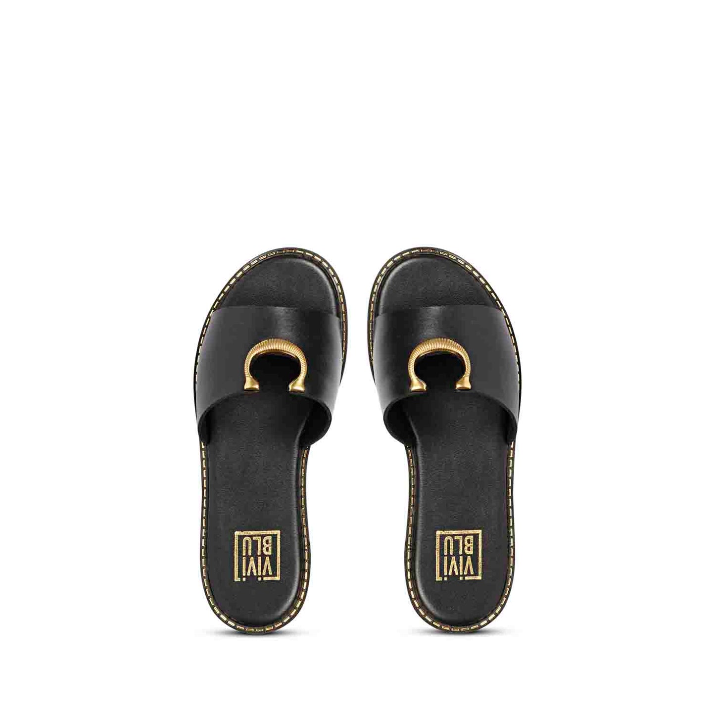 ViviBlu Black Leather Flat Sandals