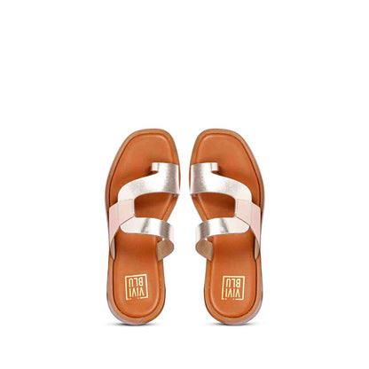 ViviBlu Champagne Leather Platform Sandals