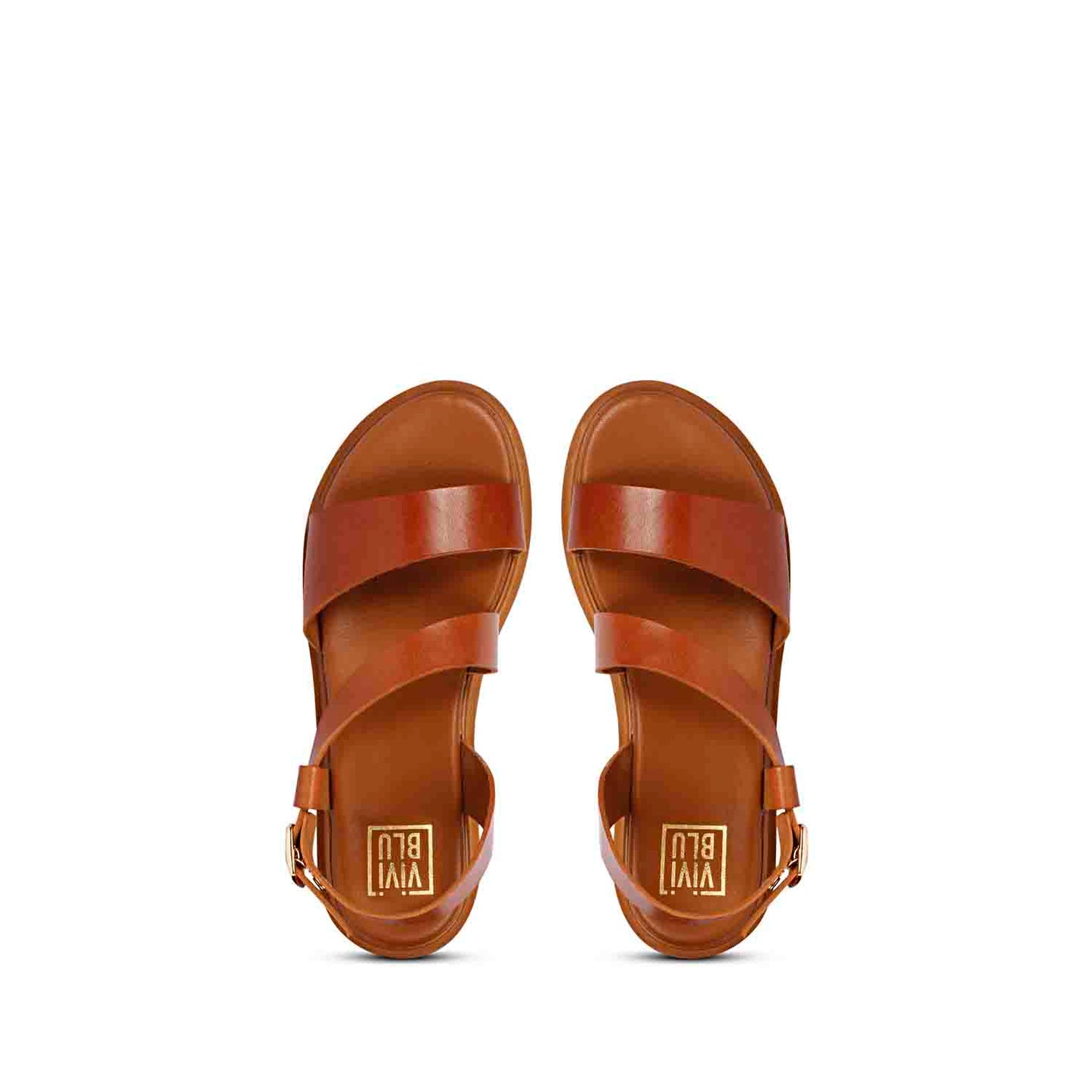 ViviBlu Tan Leather Flat Sandals