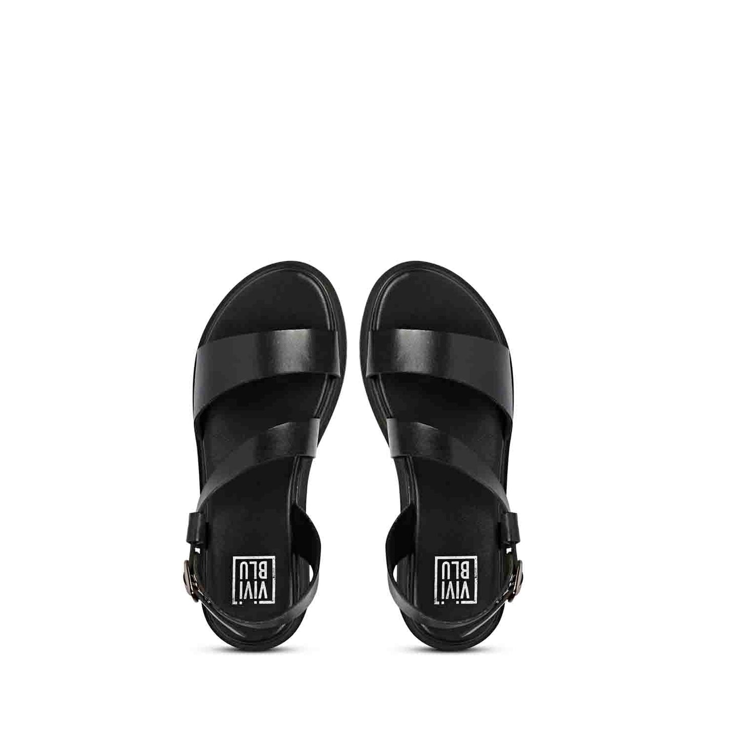 ViviBlu Black Leather Flat Sandals