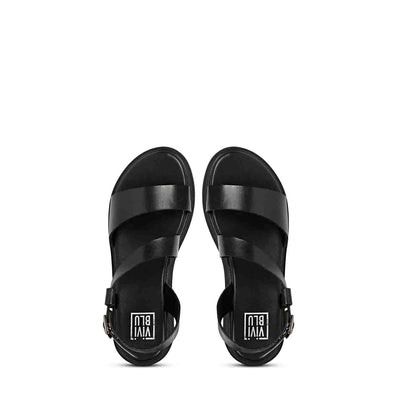 ViviBlu Black Leather Flat Sandals