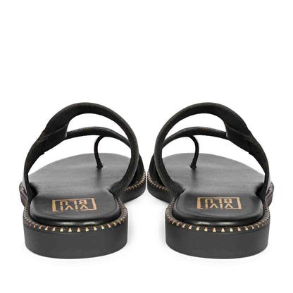 ViviBlu Black Leather Flat Sandals