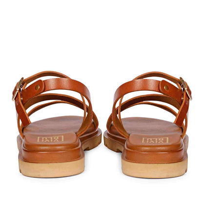 ViviBlu Tan Leather Flat Sandals