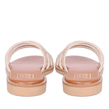 ViviBlu Tan Leather Flat Sandals Embellished With Gold Straps