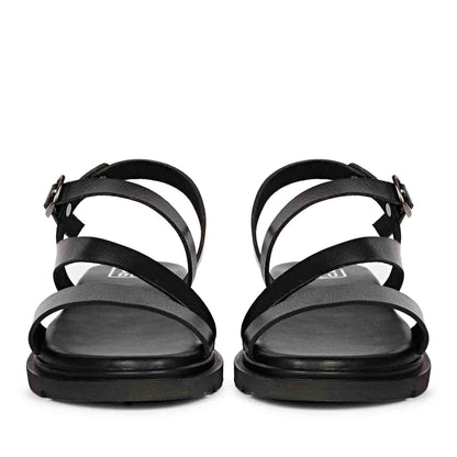 ViviBlu Black Leather Flat Sandals