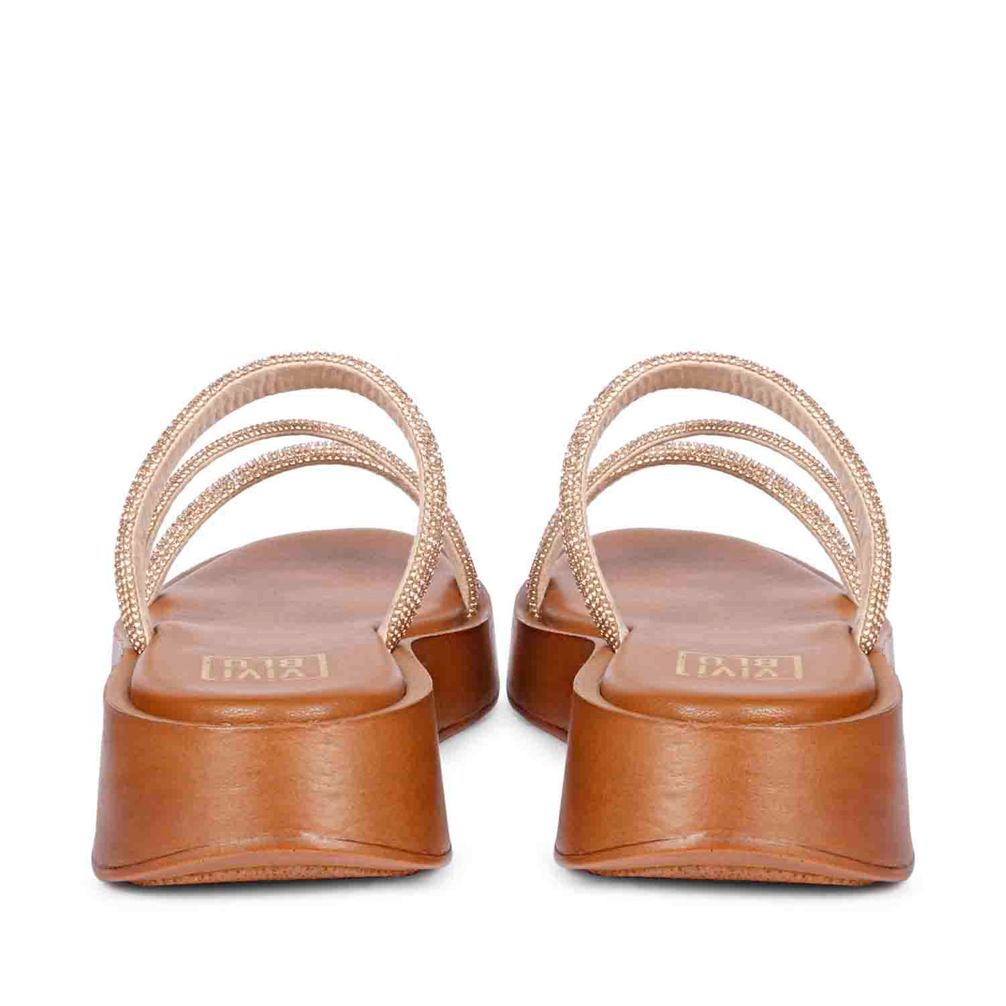 ViviBlu Cuoio Leather Platform Sandals Embellished With Champagne Straps