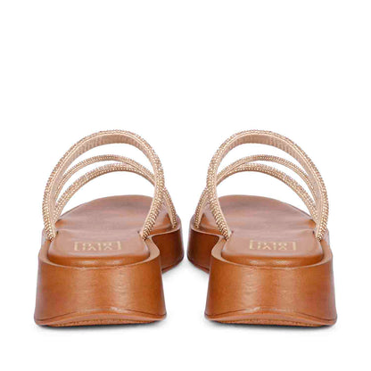 ViviBlu Cuoio Leather Platform Sandals Embellished With Champagne Straps