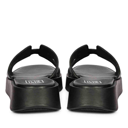 ViviBlu Black Leather Platform Sandals