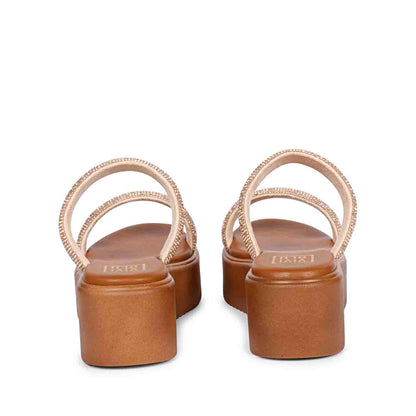 ViviBlu Tan Leather Platform Sandals Embellished With Champange Straps