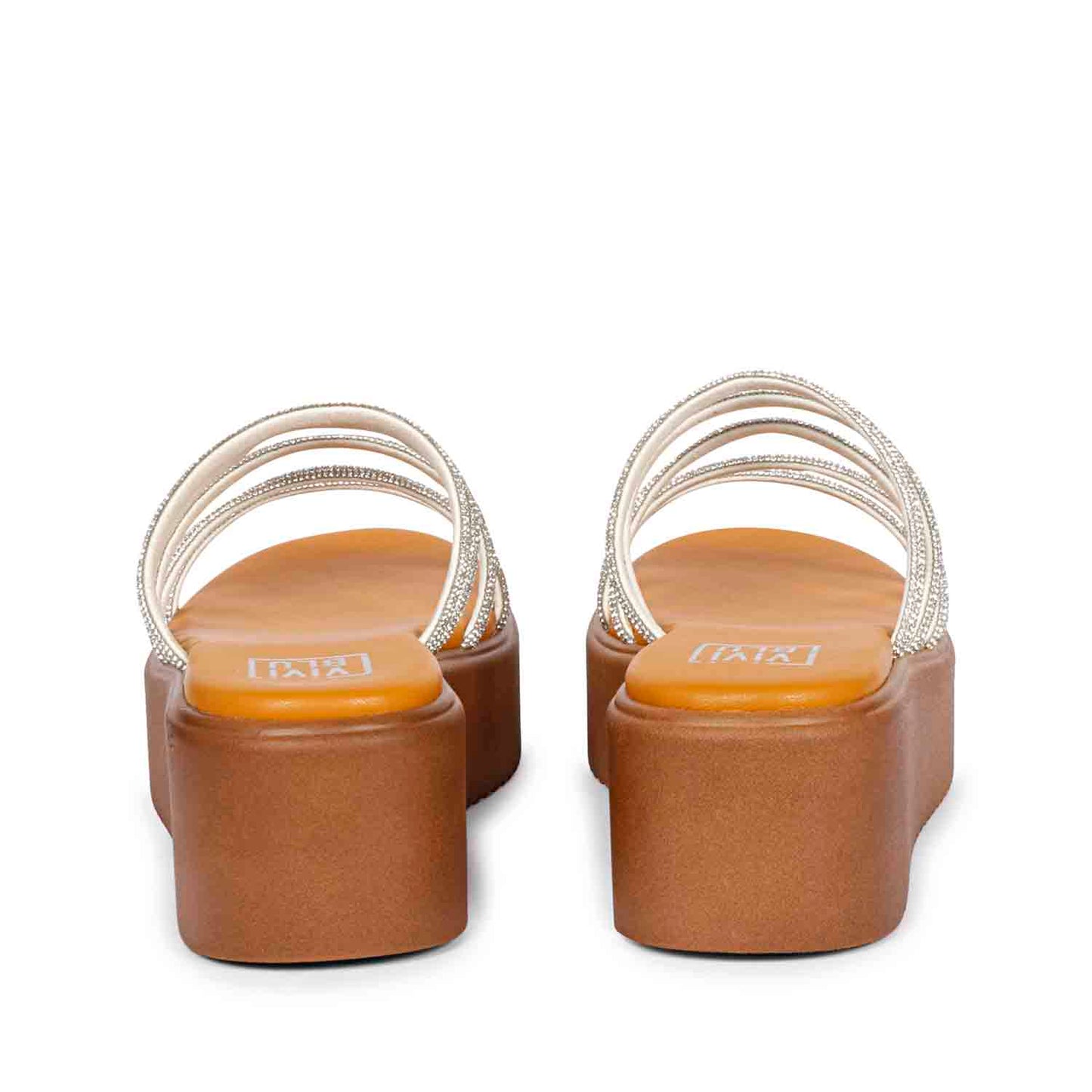 ViviBlu Musturd Leather Platform Sandals Embellished With White Straps