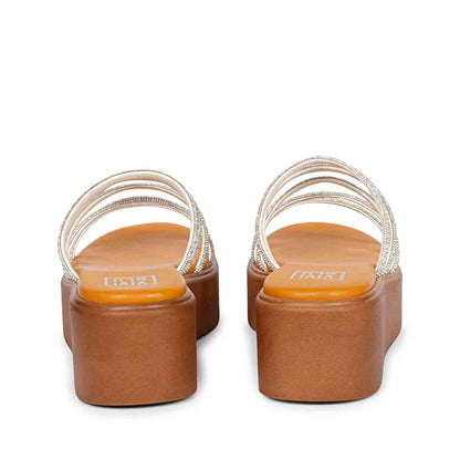 ViviBlu Musturd Leather Platform Sandals Embellished With White Straps