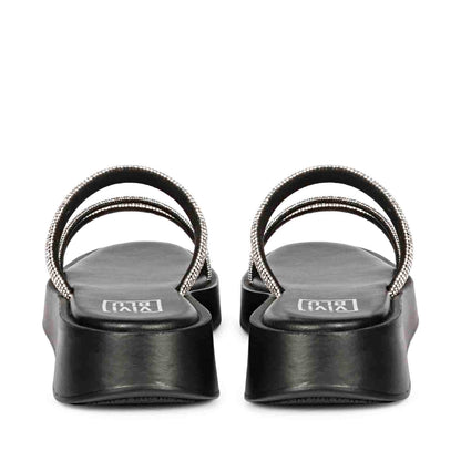 ViviBlu Black Leather Platform Sandals Embellished With Silver Straps