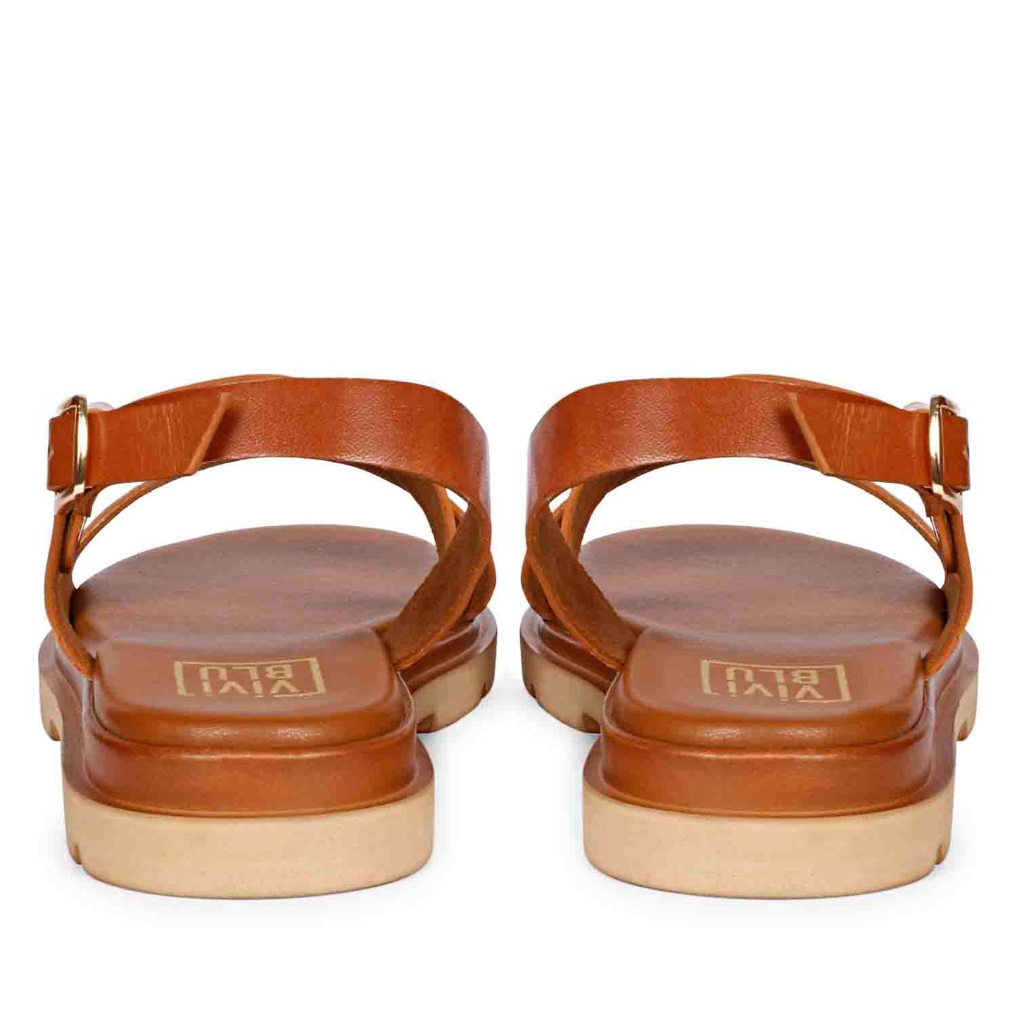 ViviBlu Tan Leather Flat Sandals