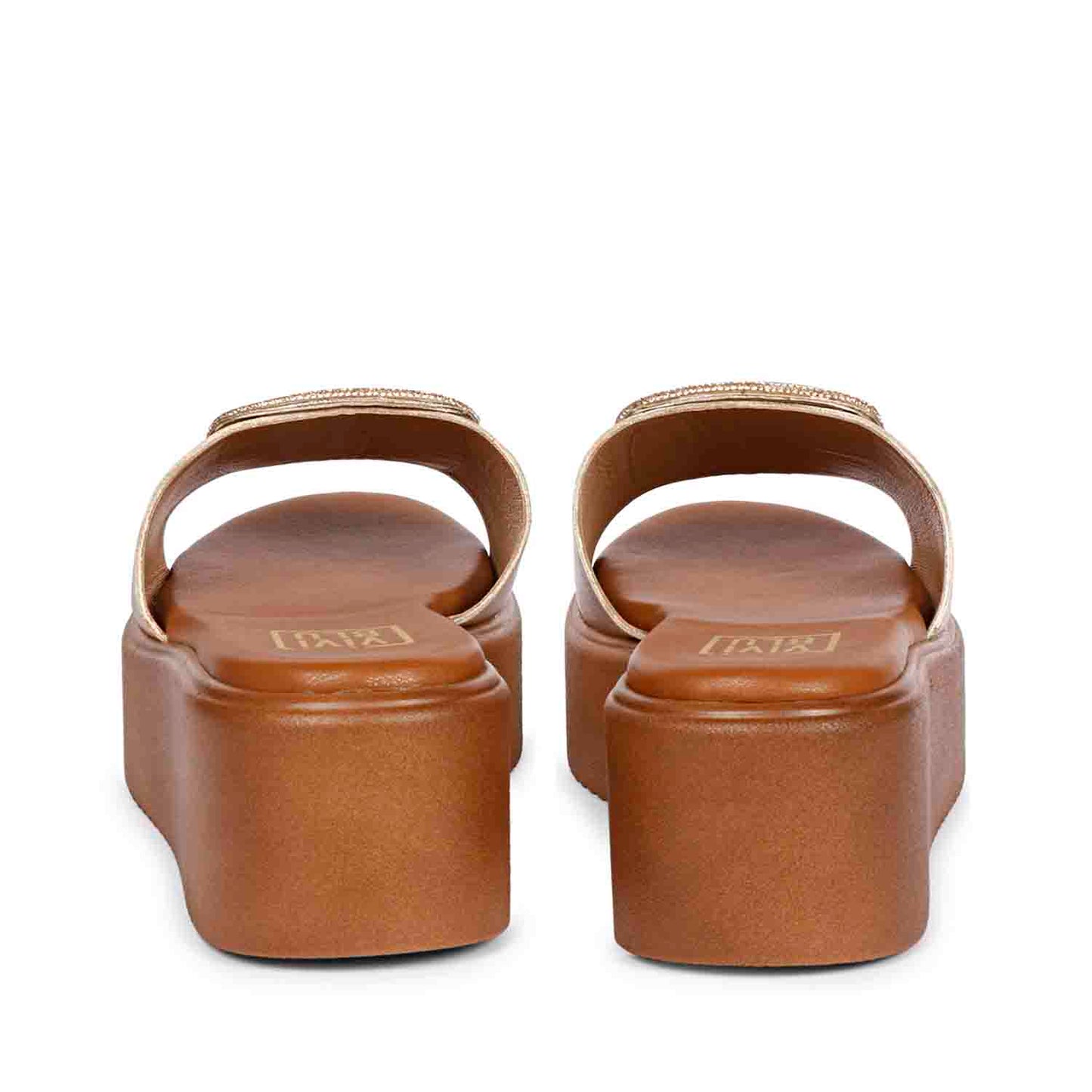 ViviBlu Cuoio Platform Sandals With Champange Leather