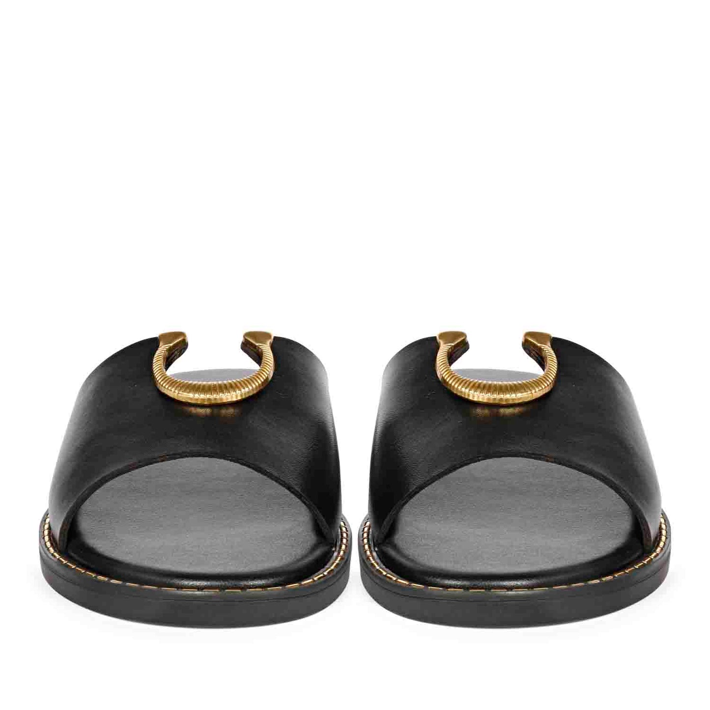 ViviBlu Black Leather Flat Sandals