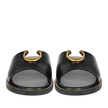 ViviBlu Black Leather Flat Sandals