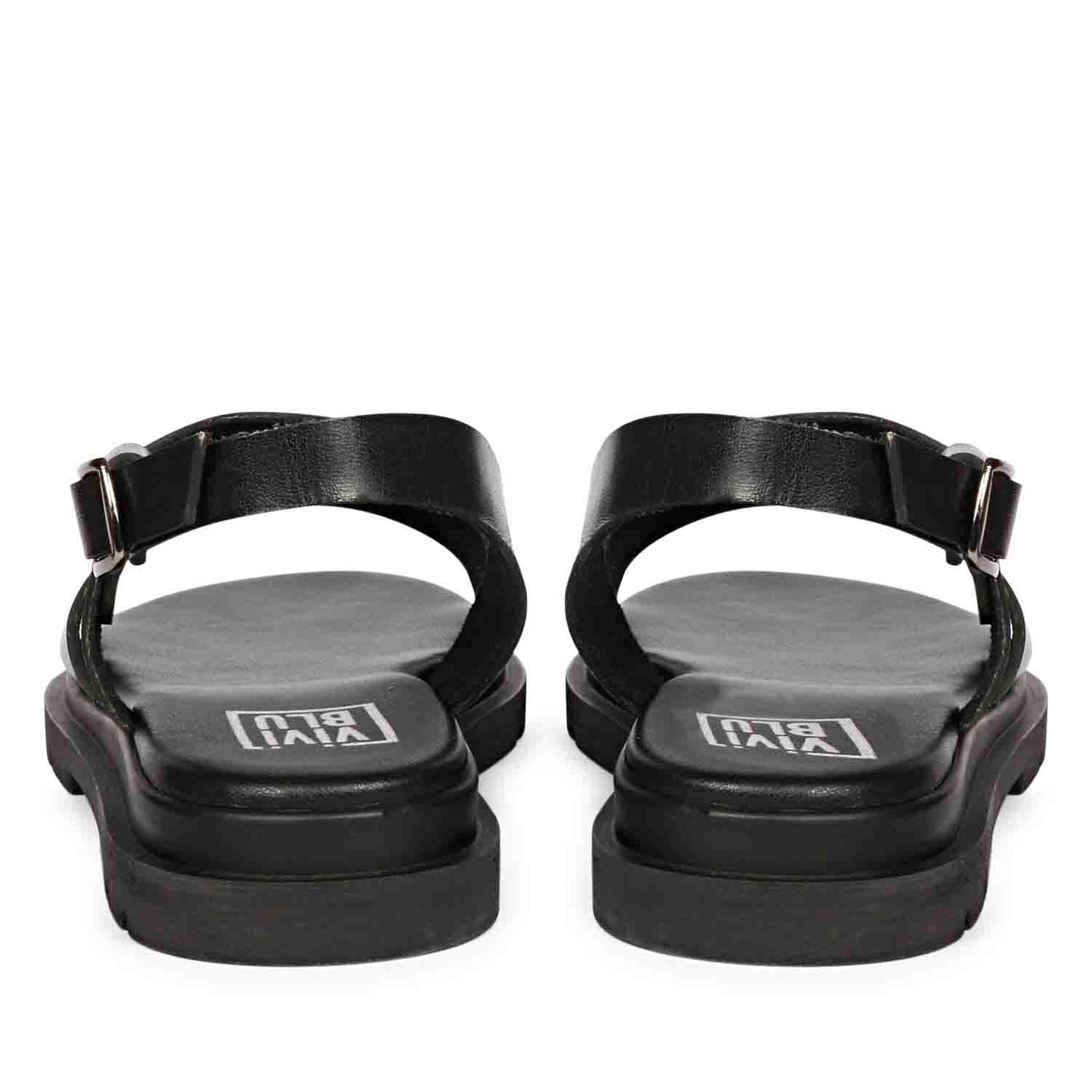 ViviBlu Black Leather Flat Sandals
