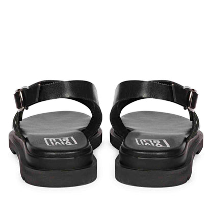 ViviBlu Black Leather Flat Sandals